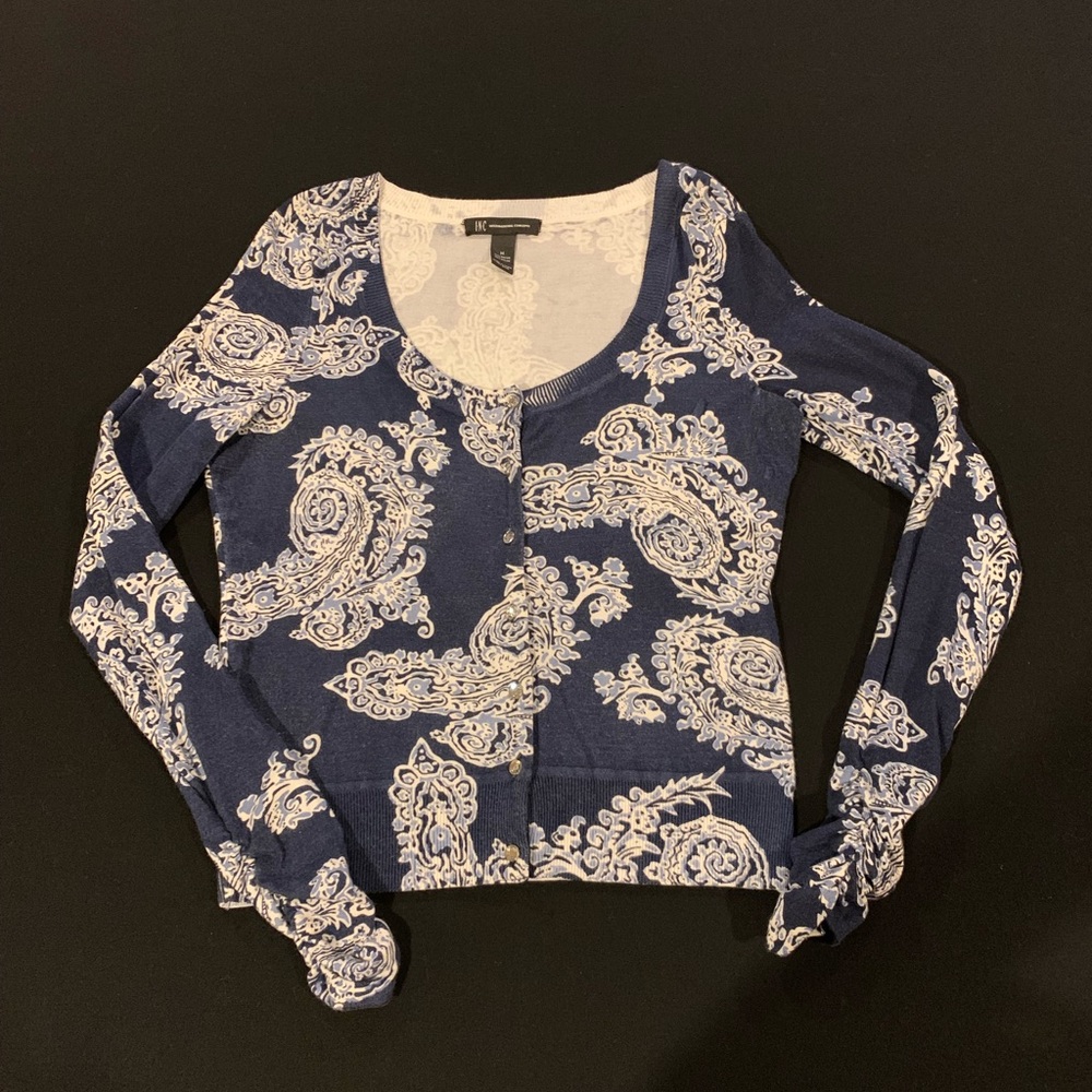 INC Brand Blue and White Paisley Top